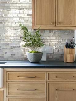 Black Countertop with Opal Glass Artisan Mosaic Tile BA7015
