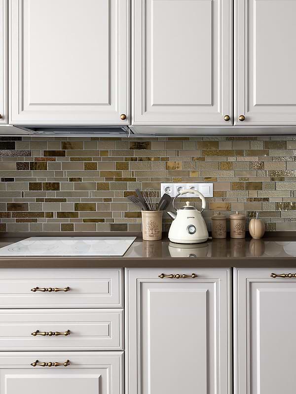 Brown Countertop with Brown Glass Artisan Mosaic Tile BA7019