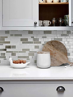 Gray Cabinet with Diamond Glass Artisan Mosaic Tile BA7020