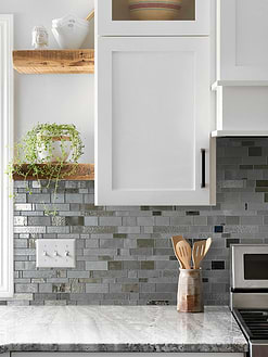 Gray Countertop with Gray Glass Artisan Mosaic Tile BA7018