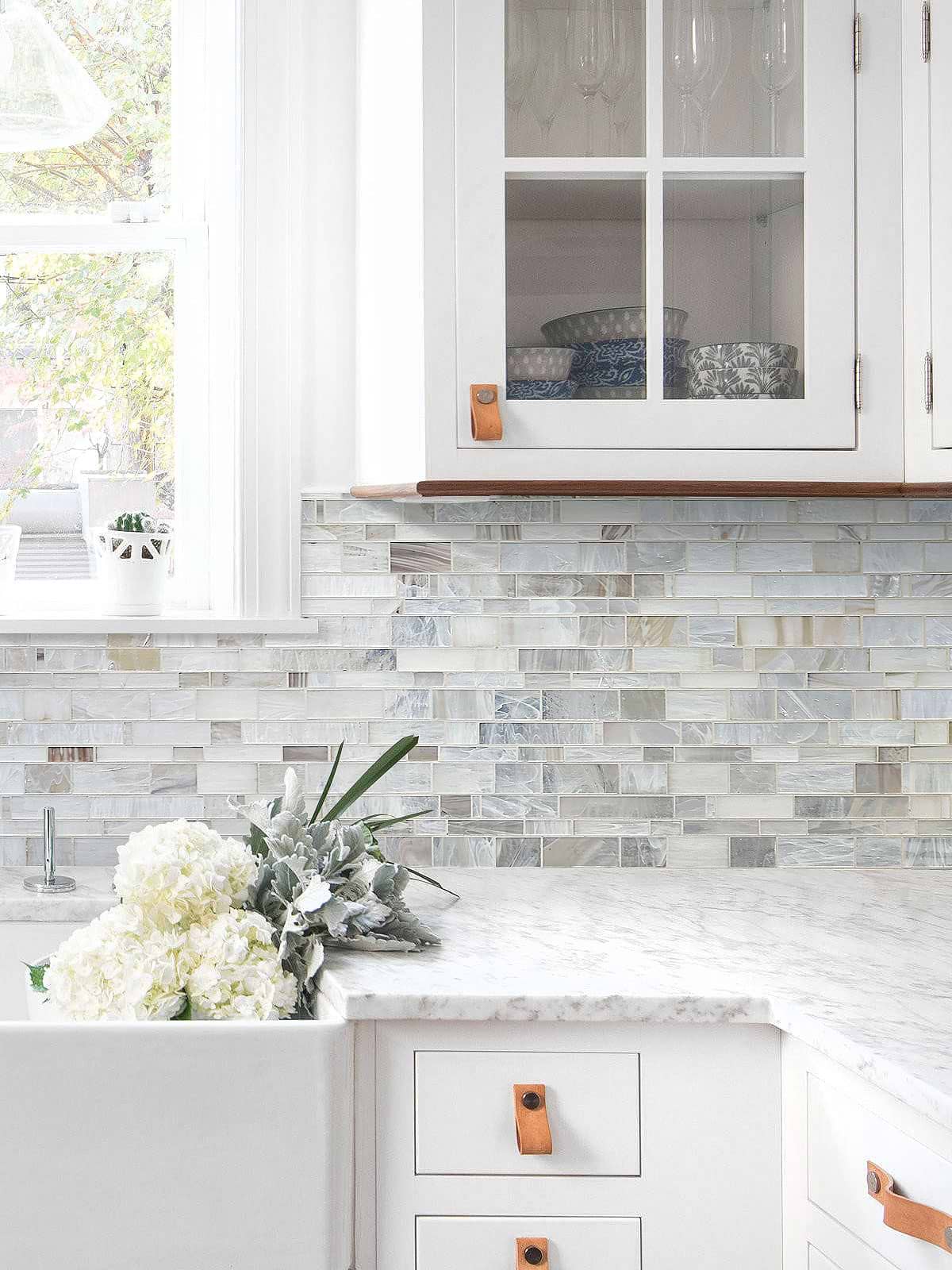 Marble Countertop with Opal Glass Artisan Mosaic Tile BA7015