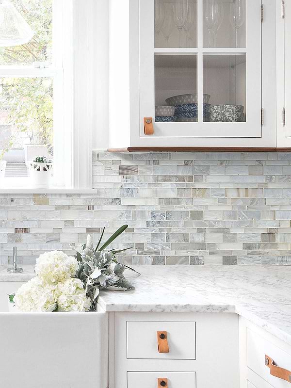 Marble Countertop with Opal Glass Artisan Mosaic Tile BA7015