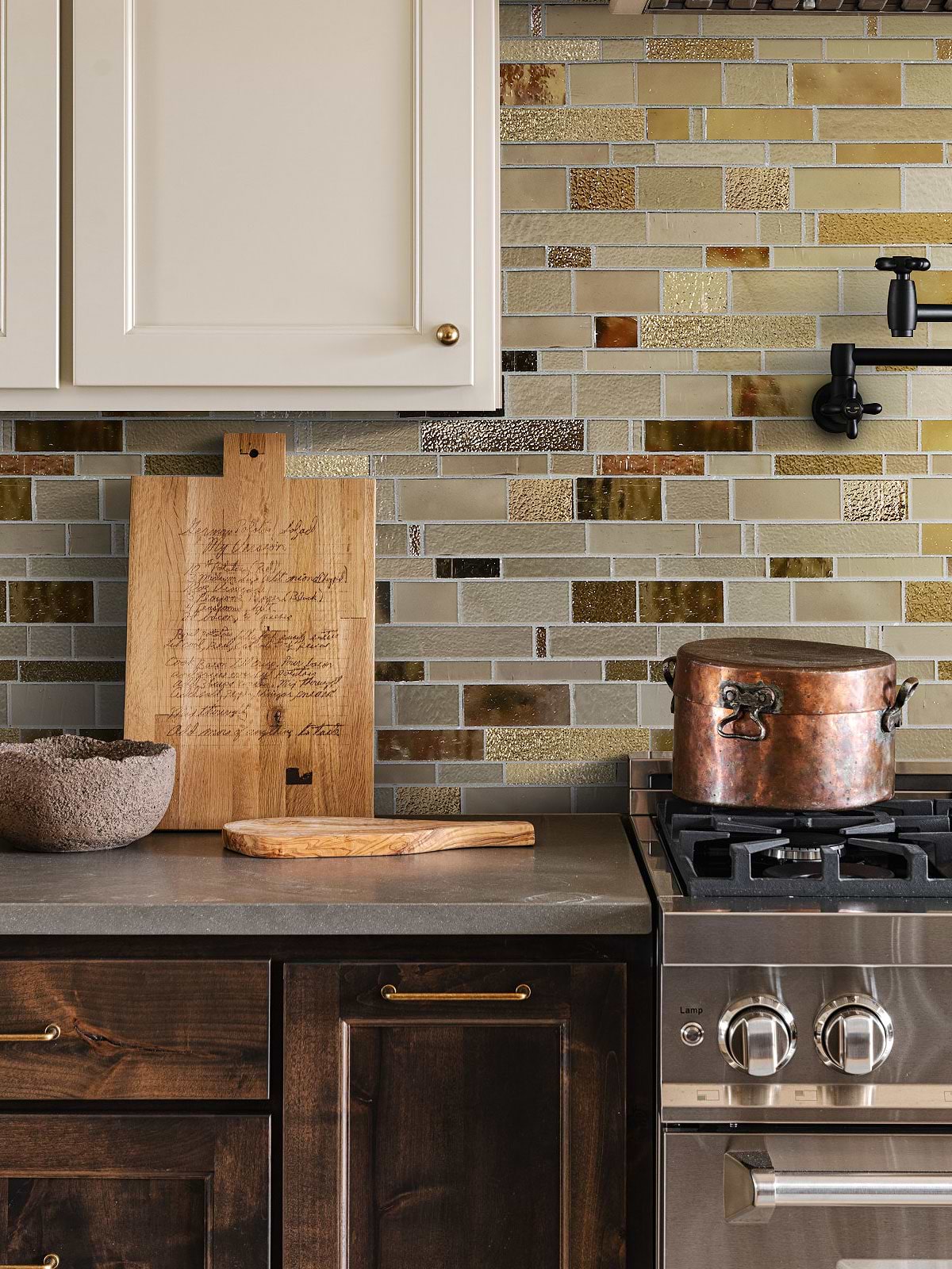 Rustic Cabinet with Brown Glass Artisan Mosaic Tile BA7019