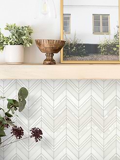 Wall Shelf with Chevron Pearl Marble Backsplash Tile BA8030