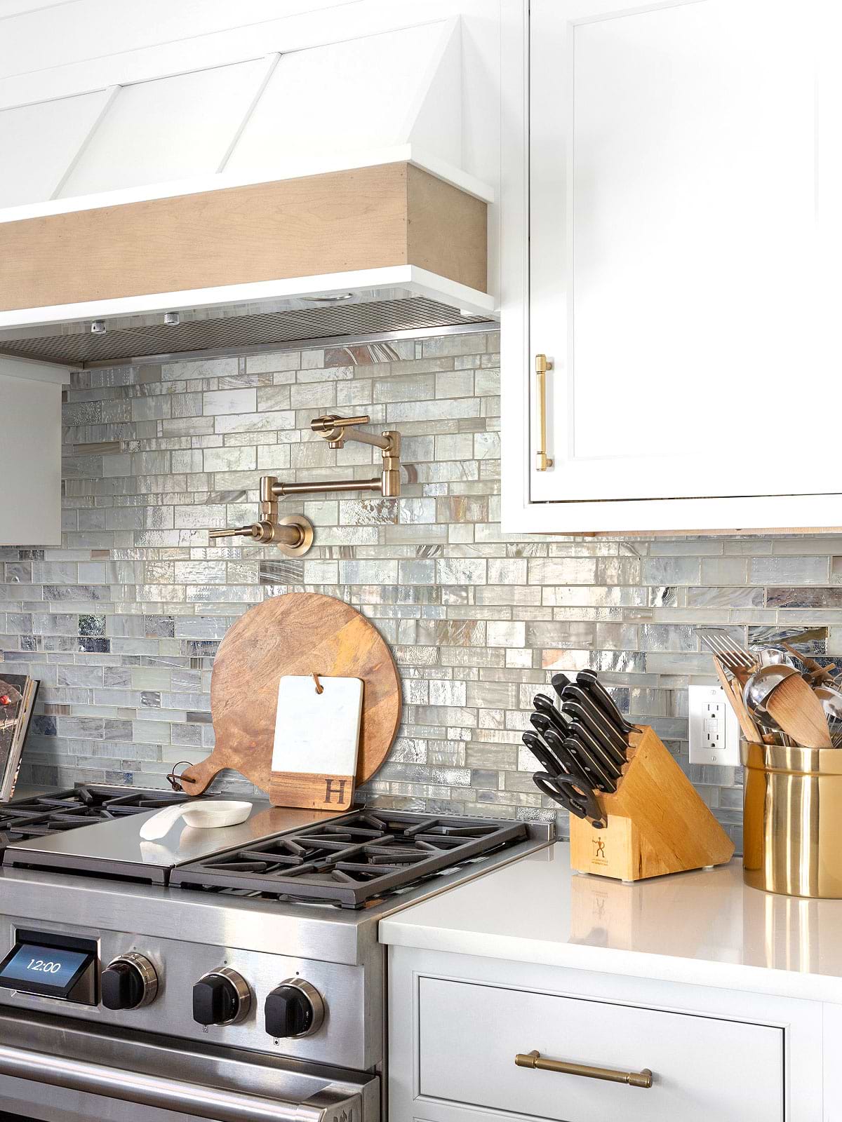 White Cabinet with Opal Glass Artisan Mosaic Tile BA7015
