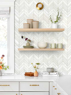 White Countertop with Chevron Pearl Marble Backsplash Tile BA8030