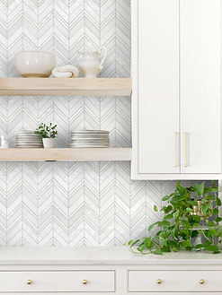 White Countertop with Chevron Pearl Marble Backsplash Tile BA8030