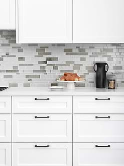 White Kitchen Cabinet with Diamond Glass Artisan Mosaic Tile BA7020