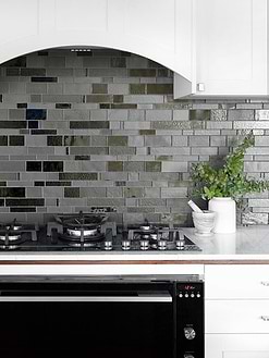White Kitchen with Gray Glass Artisan Mosaic Tile BA7018