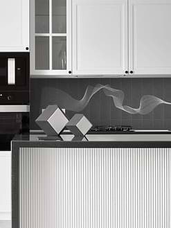 Black Countertop with Modern Custom Engraved Black Stone Tile Backsplash BA9901