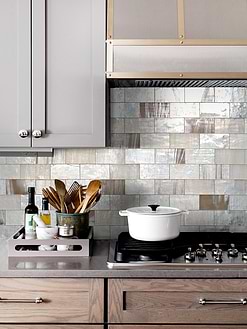 Brown Cabinet with Beige Brown Glass Tile BA7015 Subway