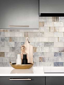 Brown Modern Cabinet with Beige Brown Glass Tile BA7015 Subway