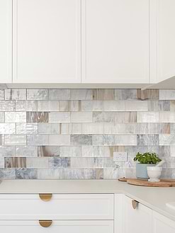 White Kitchen with Beige Brown Glass Tile BA7015 Subway