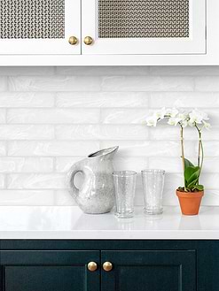 Dark Cabinet with Milky White Glass Subway Backsplash Tile BA6707