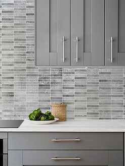 Gray Kitchen Cabinet with Modern Gray Metallic Backsplash Tile BA6205