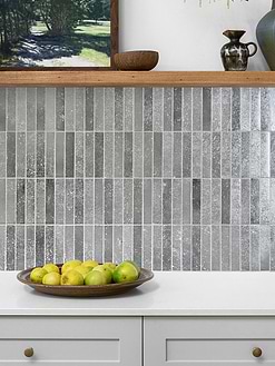 Light Gray Cabinet with Modern Gray Metallic Backsplash Tile BA6205