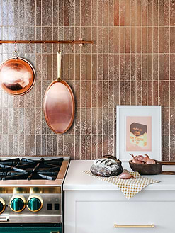 White Cabinet Countertop with Modern Rose Gold Metallic Backsplash Tile BA6206