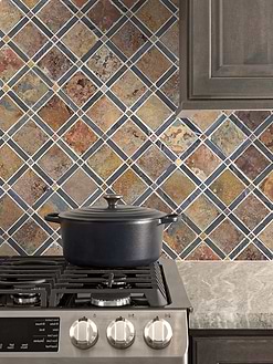 Brown Beige Countertop with Slate Brown Gray Backsplash Tile BA1068