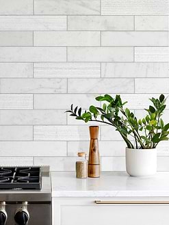 Countertop with Large White Marble Subway Backsplash Tile BA8035