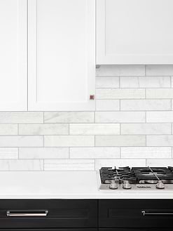 Dark Cabinet with Large White Marble Subway Backsplash Tile BA8035
