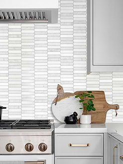 Light Gray Cabinet with Modern Picket Marble Backsplash Tile BA6321