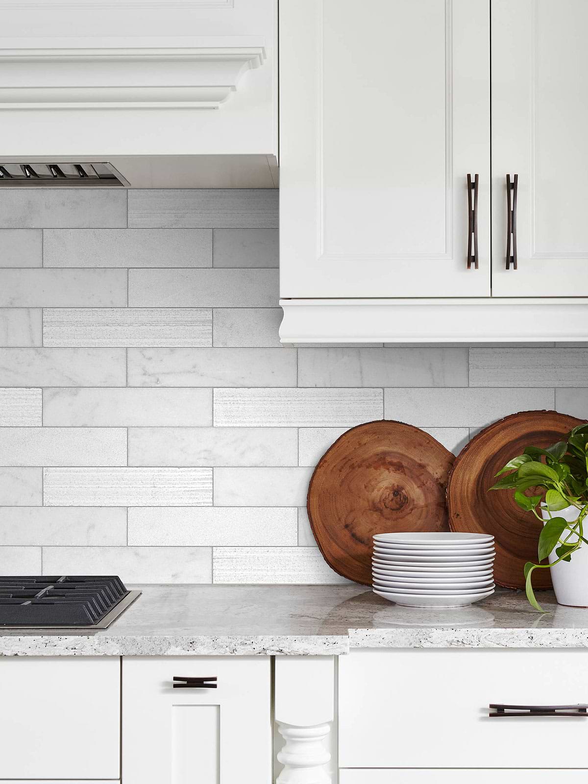 White Countertop Large White Marble Subway Backsplash Tile BA8035