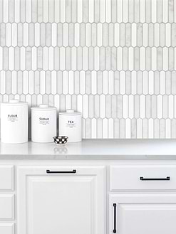 White Kitchen with Modern Picket White Gray Marble Backsplash Tile BA6321