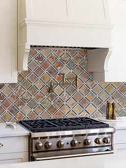White Kitchen with Slate Brown Gray Backsplash Tile BA1068