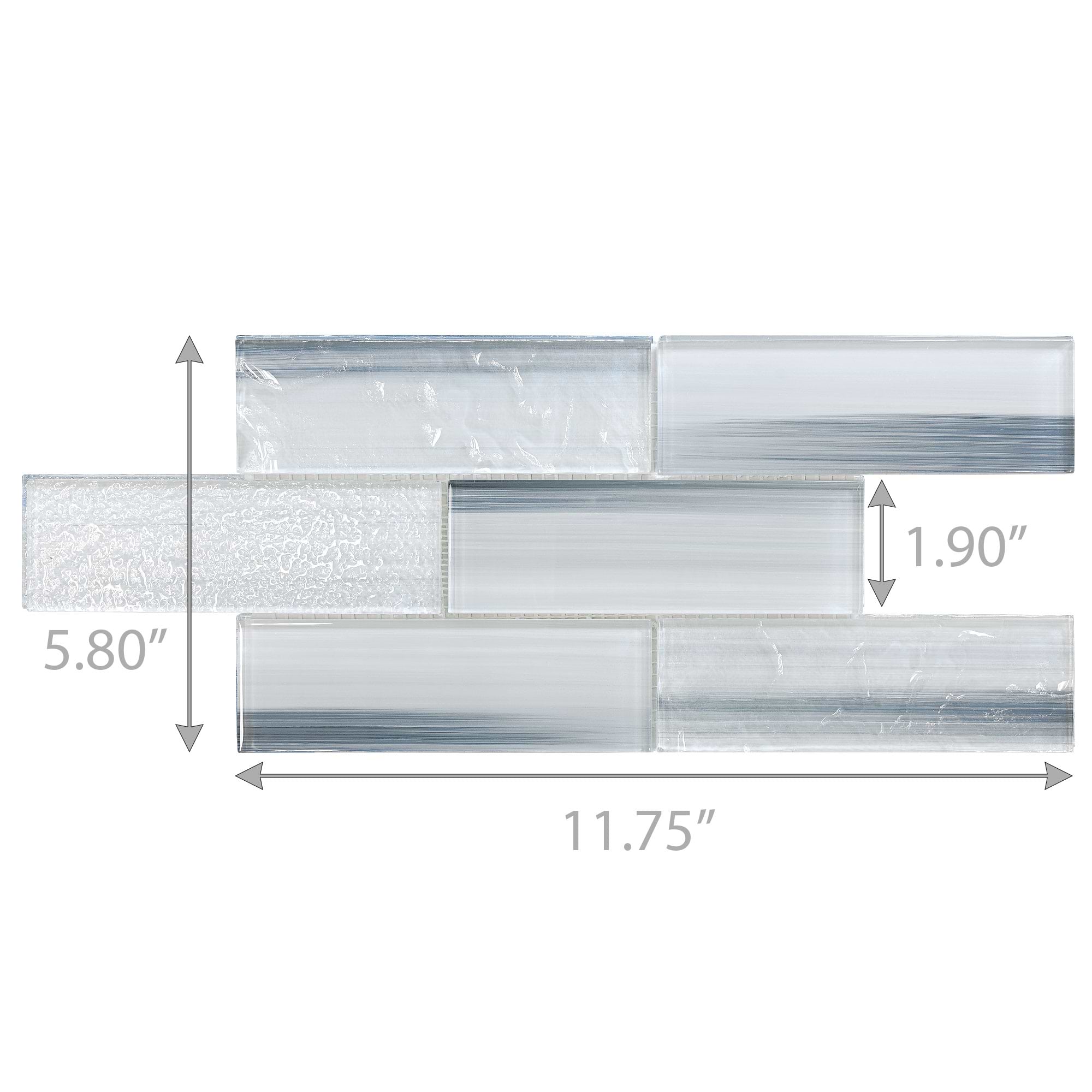 Blue Gray Textured Glass Subway Tile Hand Painted - BA5507