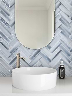 Bathroom Vanity with Blue Gray Herringbone Glass Tile BA5507