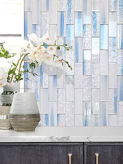 Black Cabinets with Ocean Blue Glass Subway Tile BA5507
