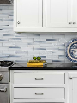 Black Countertop with Blue Gray Subway Glass Tile BA5507