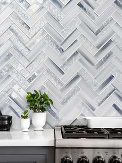 Blue Gray Herringbone Glass Tile BA5507