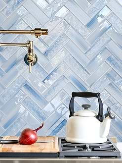 Cooctop with Ocean Blue Glass Herringbone Tile BA5507