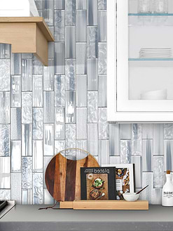 Dark Gray Countertop with Blue Gray Subway Glass Tile BA5507