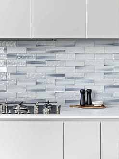 Midern Kitchen with Blue Gray Subway Glass Tile BA5507
