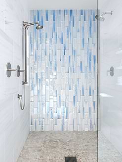 Wlak in Shower Wall with Ocean Blue Glass Subway Tile BA5507