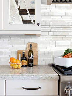 Beige Countertop Cabinet with Beige Marble Backsplash Tile BA1095
