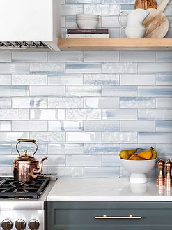 Blue Kitchen Cabinet with Blue Glass Subway Tile BA5507