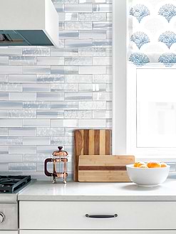 Modern Kitchen with Blue Glass Subway Tile BA5507