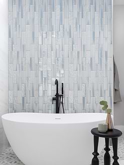 Standing Bathtub with Blue Glass Subway Tile BA5507