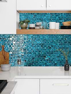 White Kitchen with Teal Blue Glass Tile BA5517