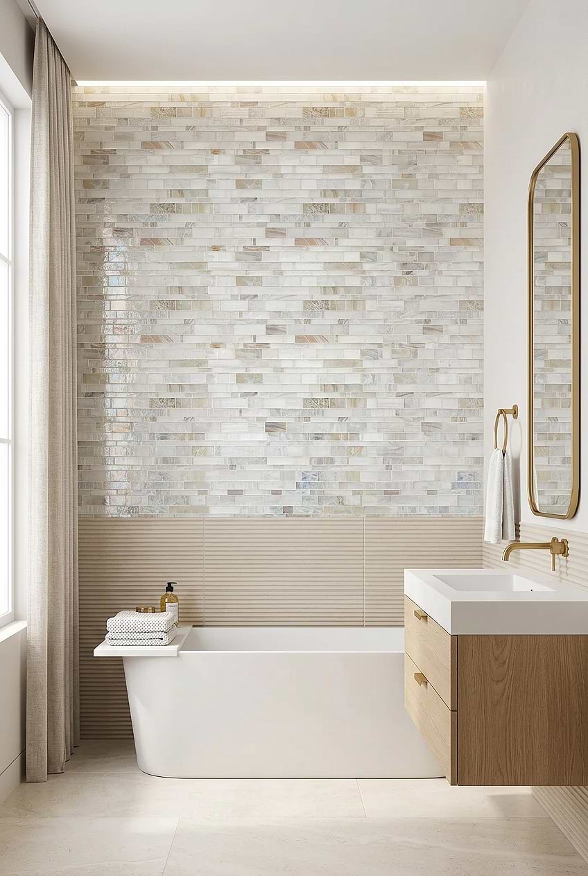 Beige Glass Artisan Linear Bathroom Tile BA7015