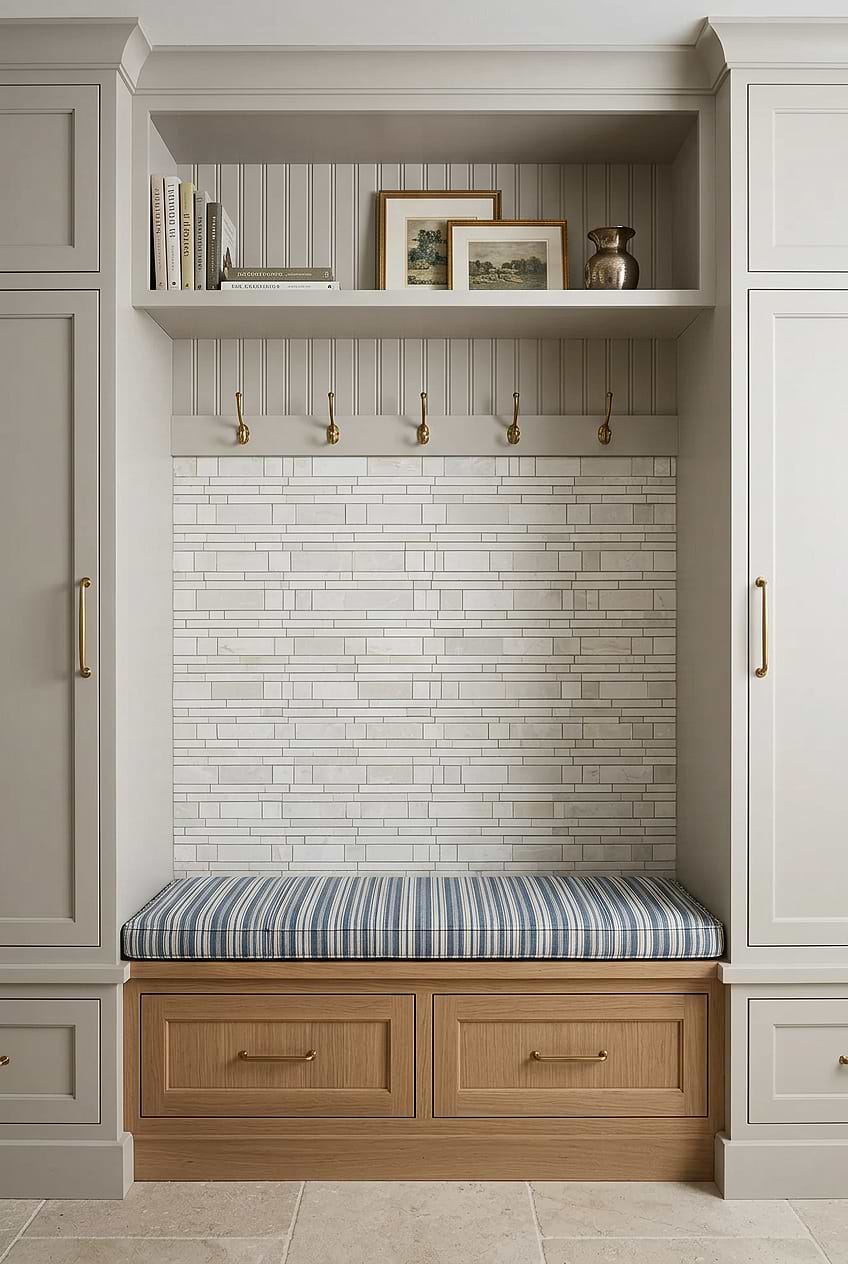 Beige Marble Subway Entryway Tile BA1095