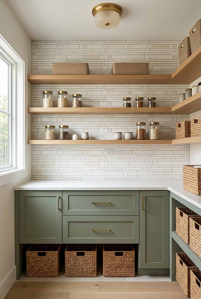 Beige Marble Subway Pantry Backsplash Design BA1095