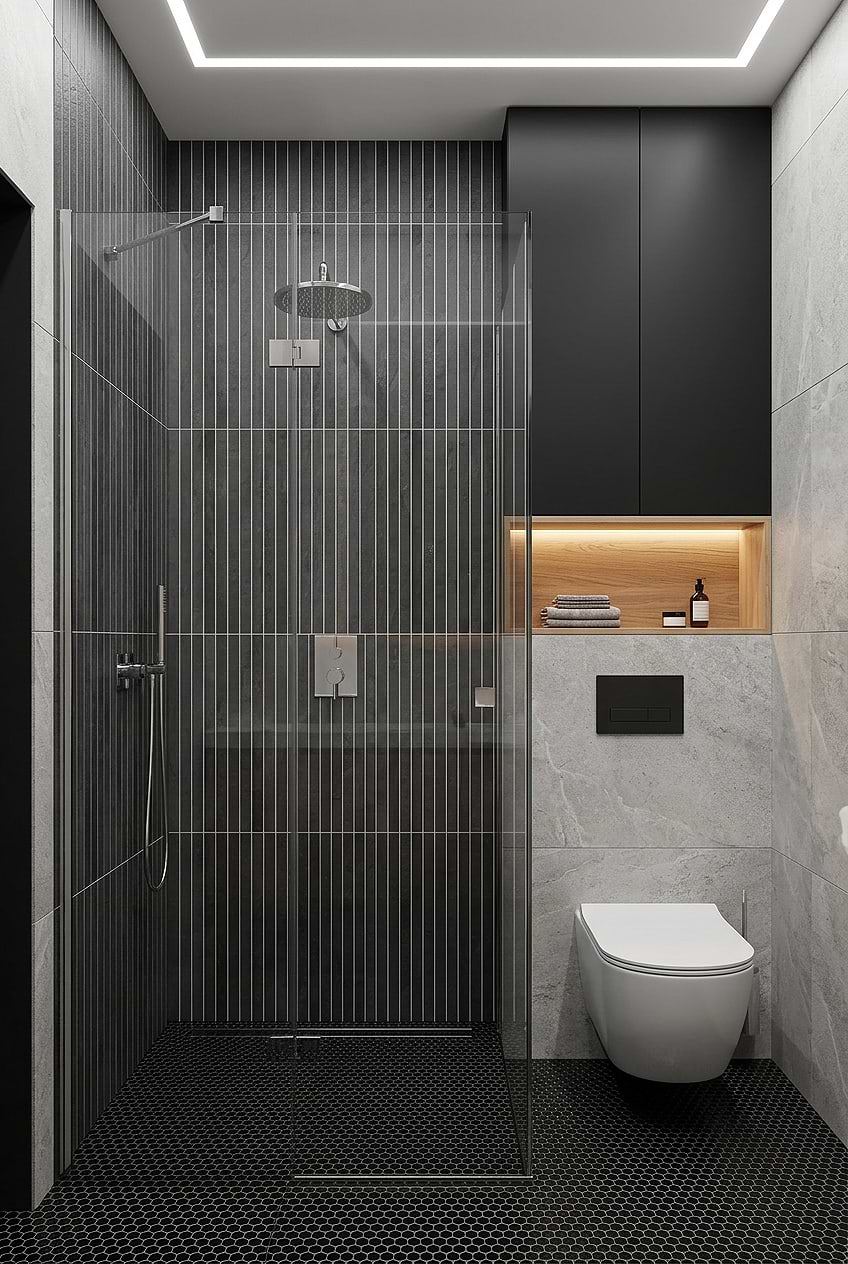 Black Slate Linear Shower Wall Tile BA1081