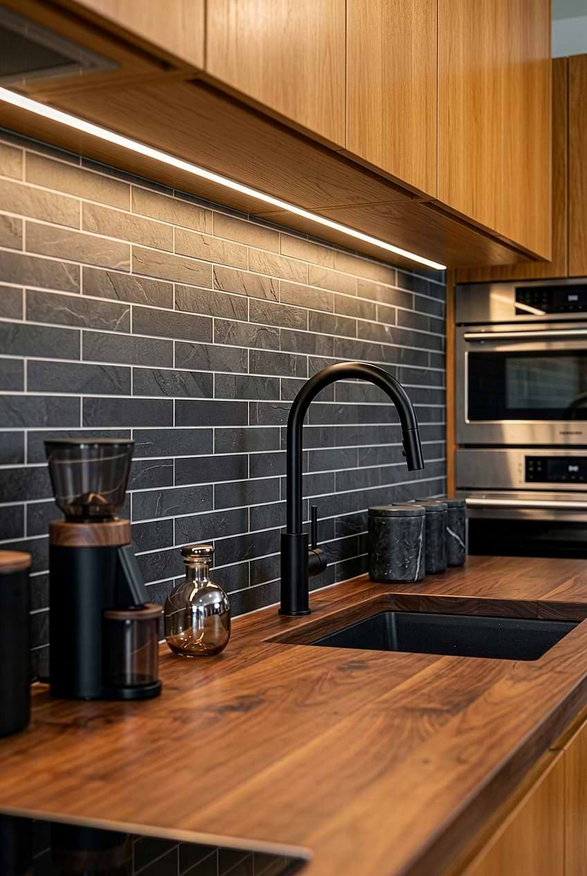 Black Slate Subway Kitchen Tile BA1045