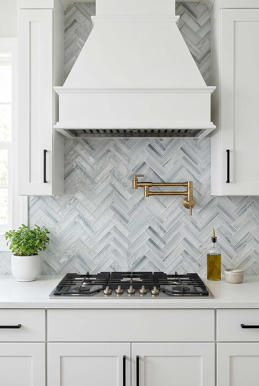 Blue Glass Herringbone Kitchen Mosaic Design BA5507 LOT A