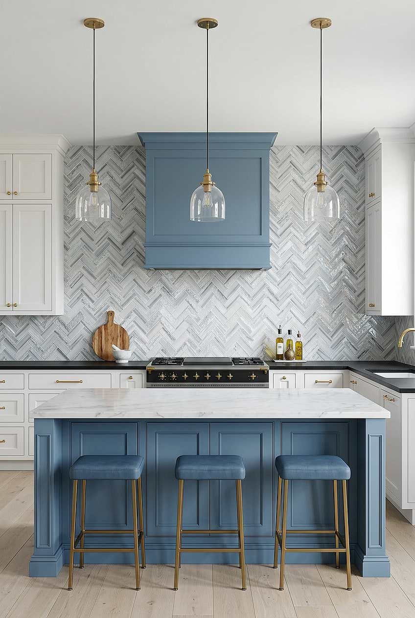 Blue Glass Herringbone Mosaic Design BA5507 LOT A