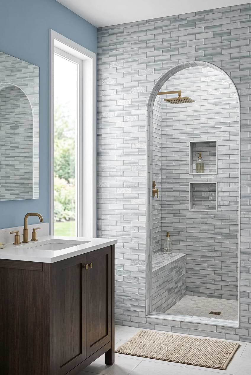 Blue Gray Glass Shower Subway Tile BA5507 Lot B